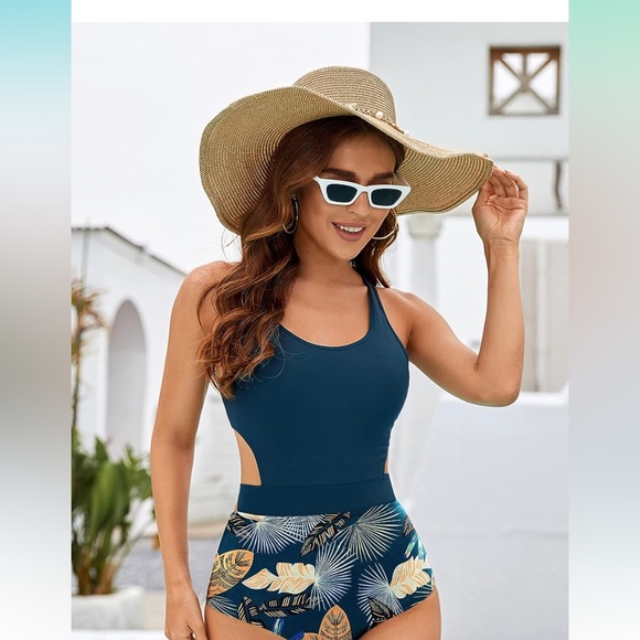 MOLYBELL One Piece Swimsuits High Waisted  Monokini Floral Print Size L - Picture 2 of 10